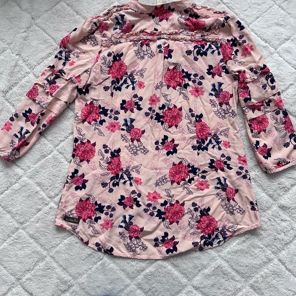 Matilda Jane | Pink Livery Millie Floral Ruffle Blouse | Size Medium - Picture 3 of 7